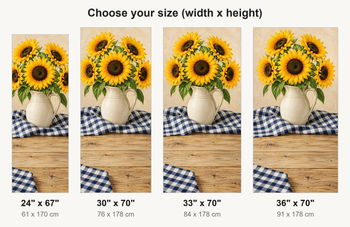 Sunflowers & Gingham fridge wrap available sizes 24, 30, 33 and 36 inch