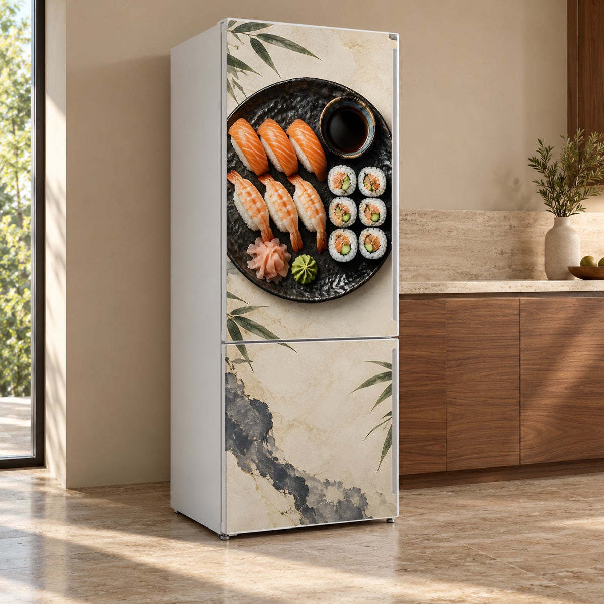 Sushi fridge wrap, refrigerator shown at an angle
