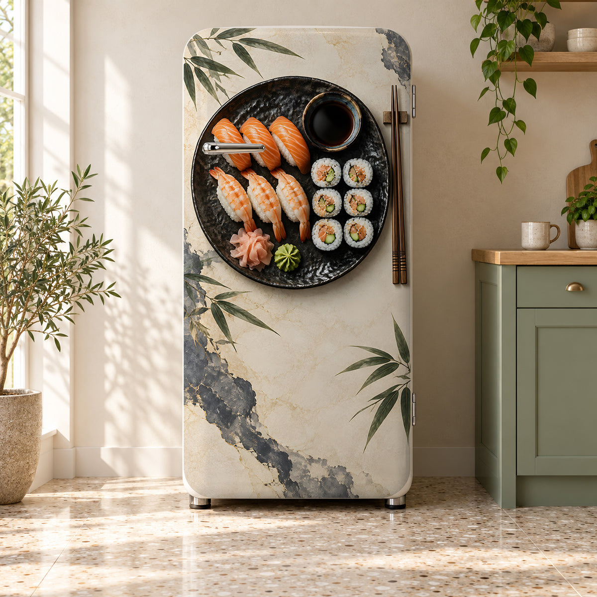 Sushi fridge wrap on a retro refrigerator