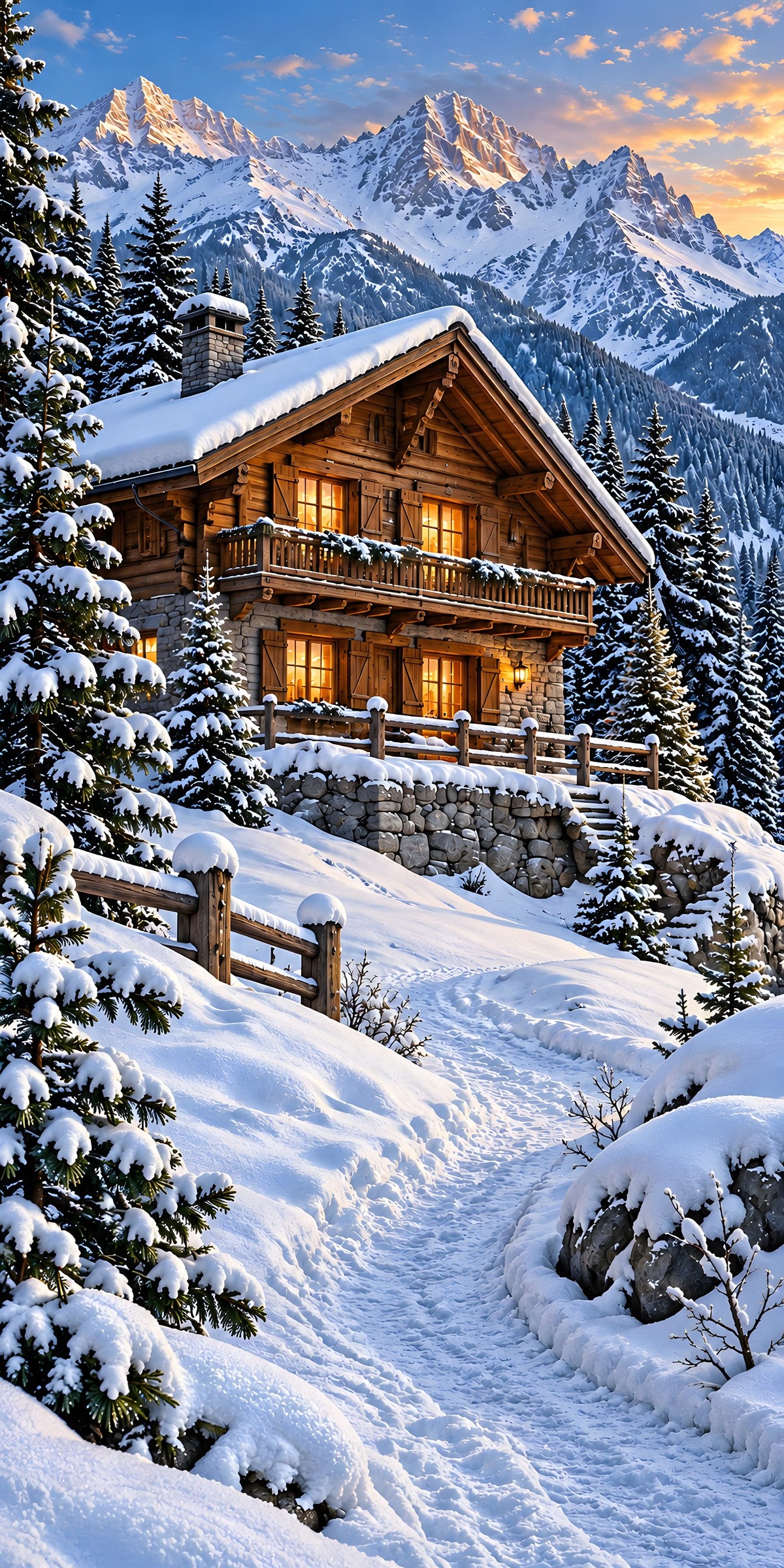 Swiss Alps Chalet fridge wrap full design