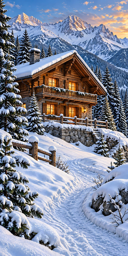 Swiss Alps Chalet fridge wrap full design