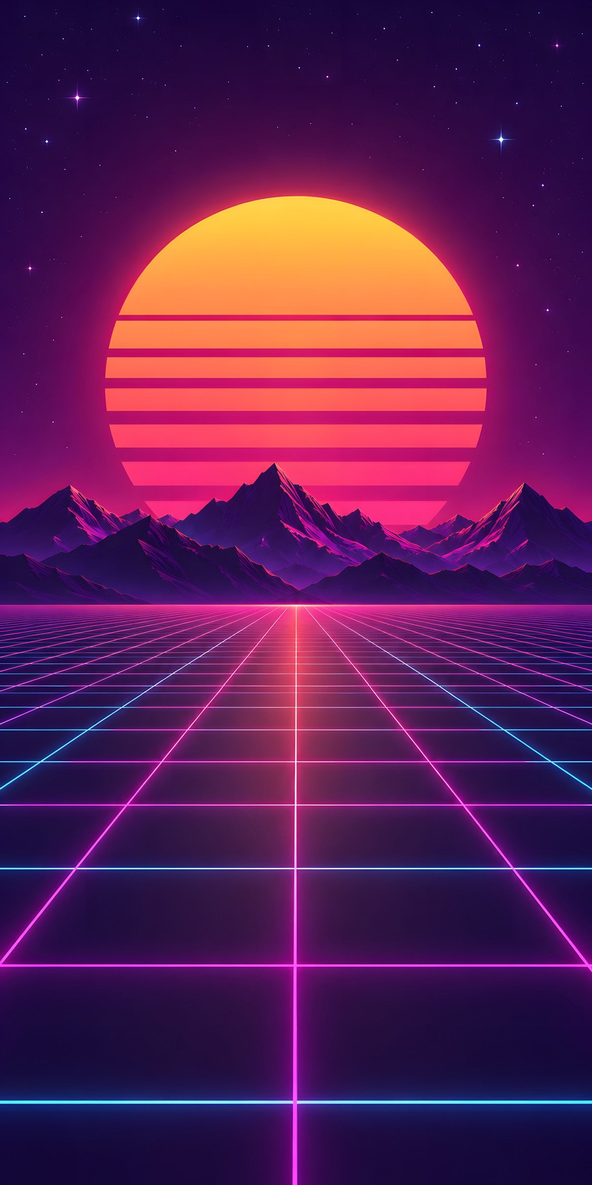 Synthwave Sunset Grid fridge wrap full design