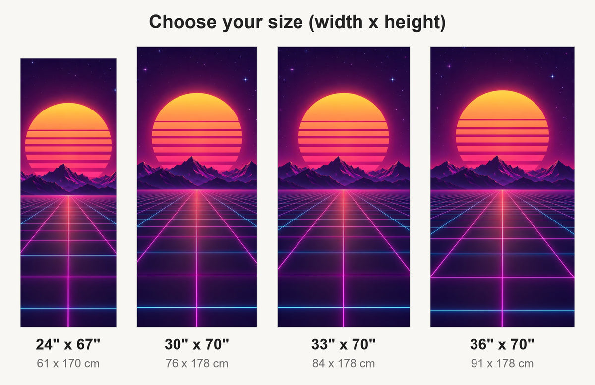 Synthwave Sunset Grid fridge wrap available sizes 24, 30, 33 and 36 inch