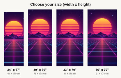 Synthwave Sunset Grid fridge wrap available sizes 24, 30, 33 and 36 inch