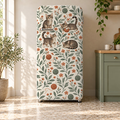 Tabby Cats Pattern fridge wrap on a retro refrigerator