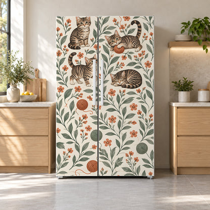 Tabby Cats Pattern fridge wrap on a side-by-side refrigerator
