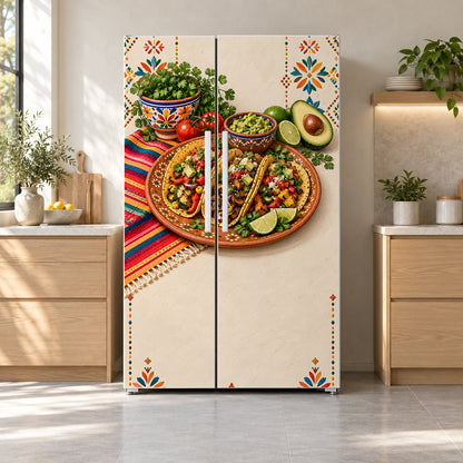 Taco Fiesta fridge wrap on a side-by-side refrigerator