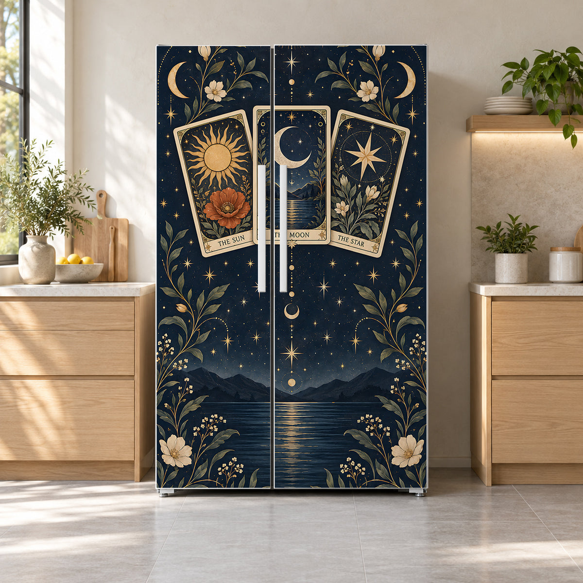 Tarot Cards fridge wrap on a side-by-side refrigerator