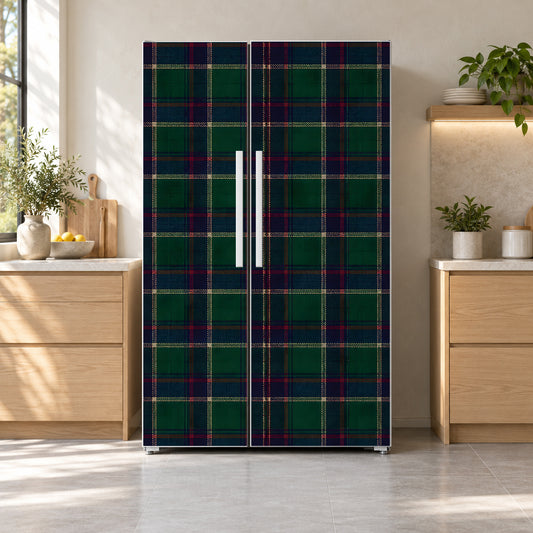 Tartan Plaid fridge wrap on a side-by-side refrigerator