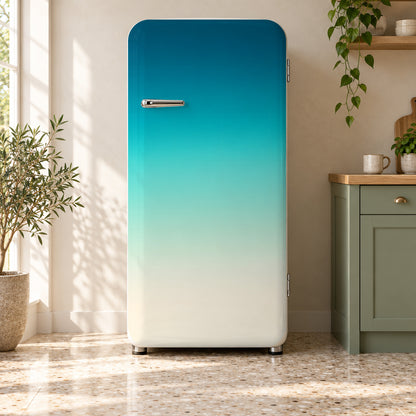 Teal Ombre fridge wrap on a retro refrigerator