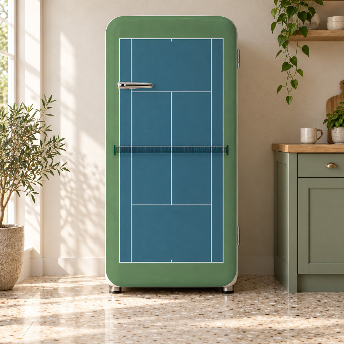 Tennis Court fridge wrap on a retro refrigerator