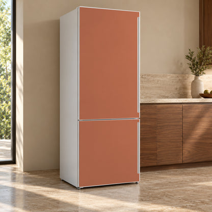 Terracotta fridge wrap, refrigerator shown at an angle
