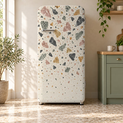 Terrazzo fridge wrap on a retro refrigerator
