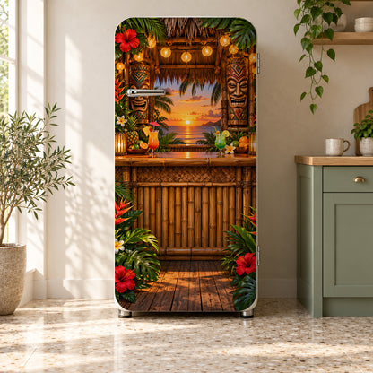 Tiki Bar fridge wrap on a retro refrigerator