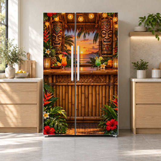 Tiki Bar fridge wrap on a side-by-side refrigerator