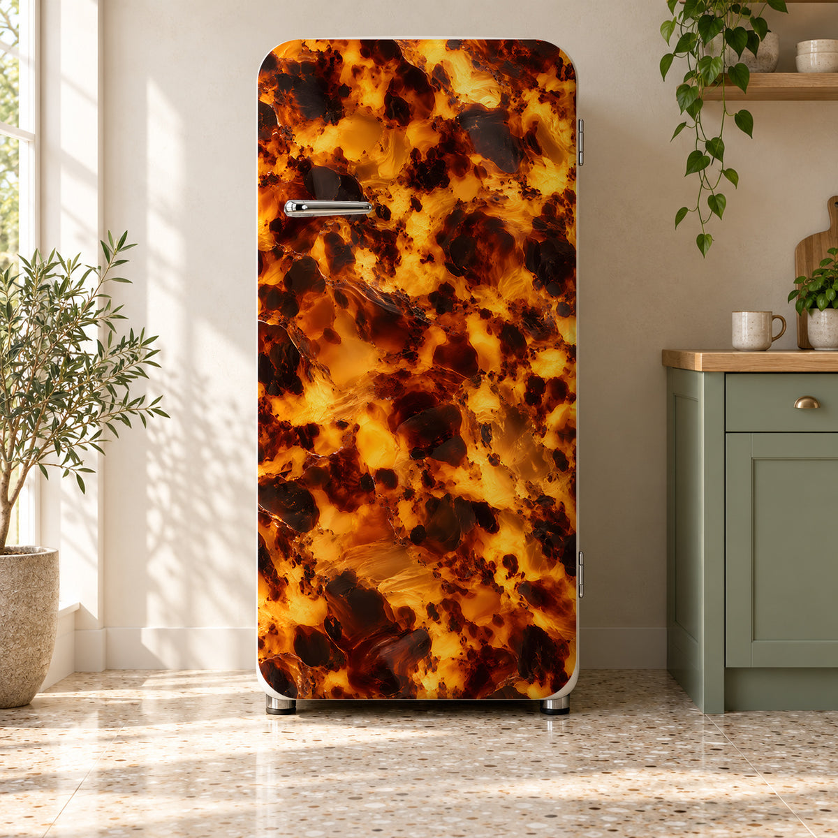Tortoiseshell fridge wrap on a retro refrigerator