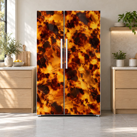 Tortoiseshell fridge wrap on a side-by-side refrigerator