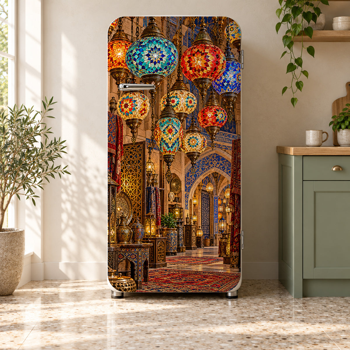 Turkish Mosaic Lamps fridge wrap on a retro refrigerator