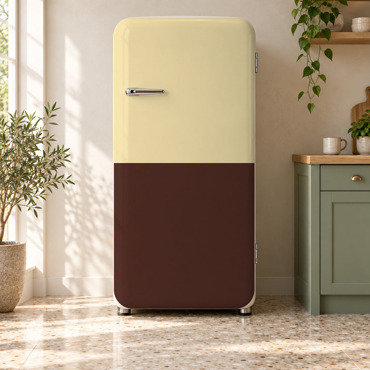 Two-Tone Chocolate & Butter fridge wrap on a retro refrigerator