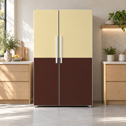 Two-Tone Chocolate & Butter fridge wrap on a side-by-side refrigerator