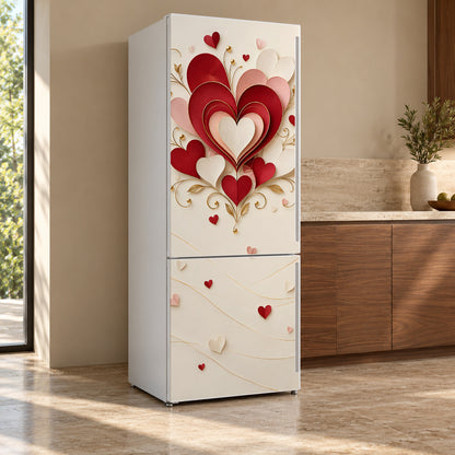 Valentine Hearts fridge wrap, refrigerator shown at an angle