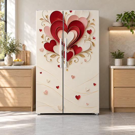 Valentine Hearts fridge wrap on a side-by-side refrigerator