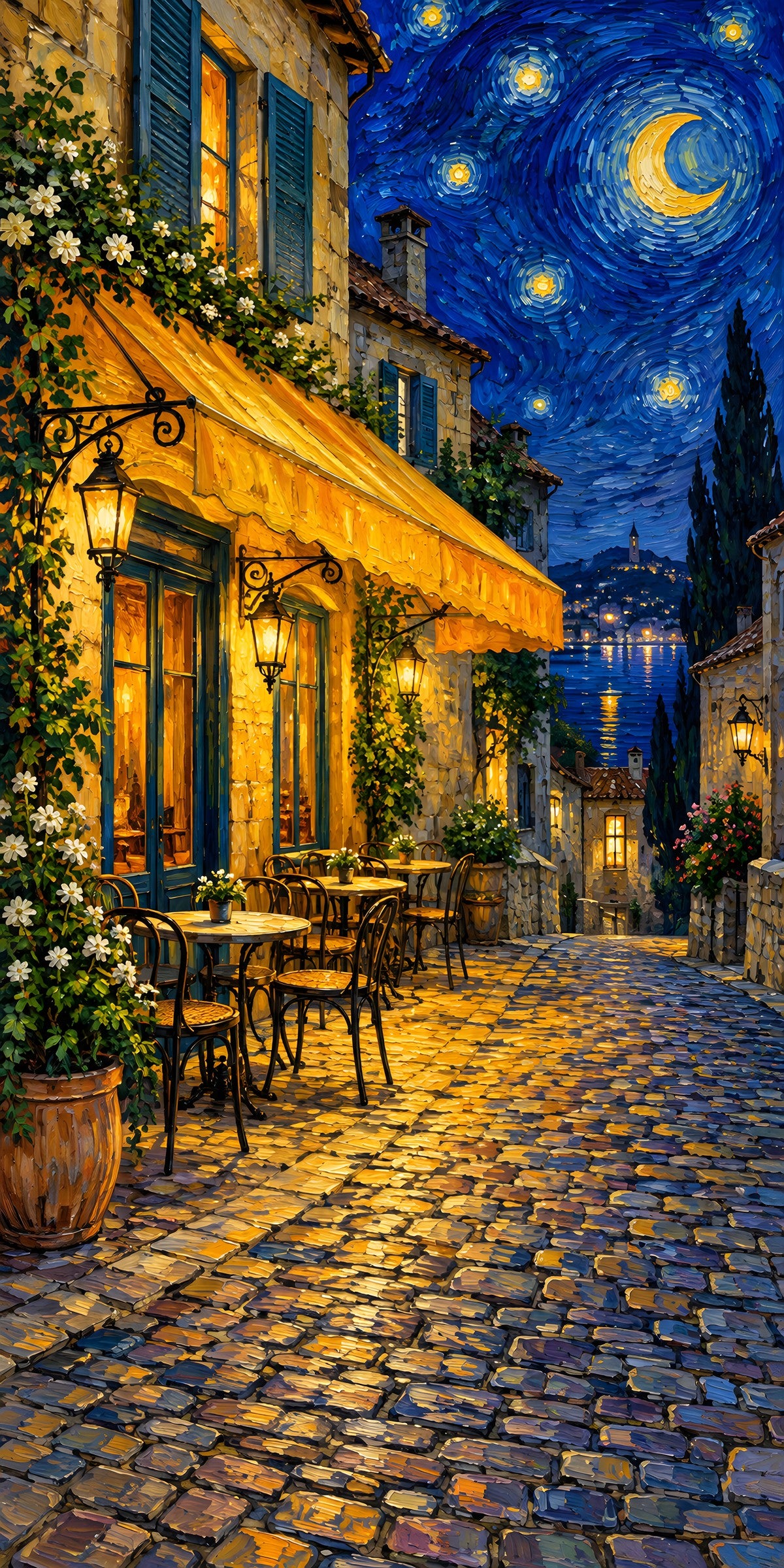 Van Gogh-Inspired Café Terrace at Night fridge wrap full design
