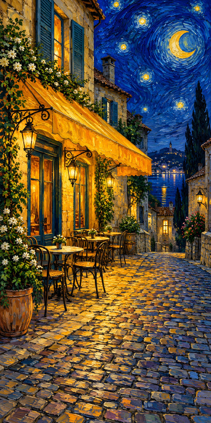 Van Gogh-Inspired Café Terrace at Night fridge wrap full design