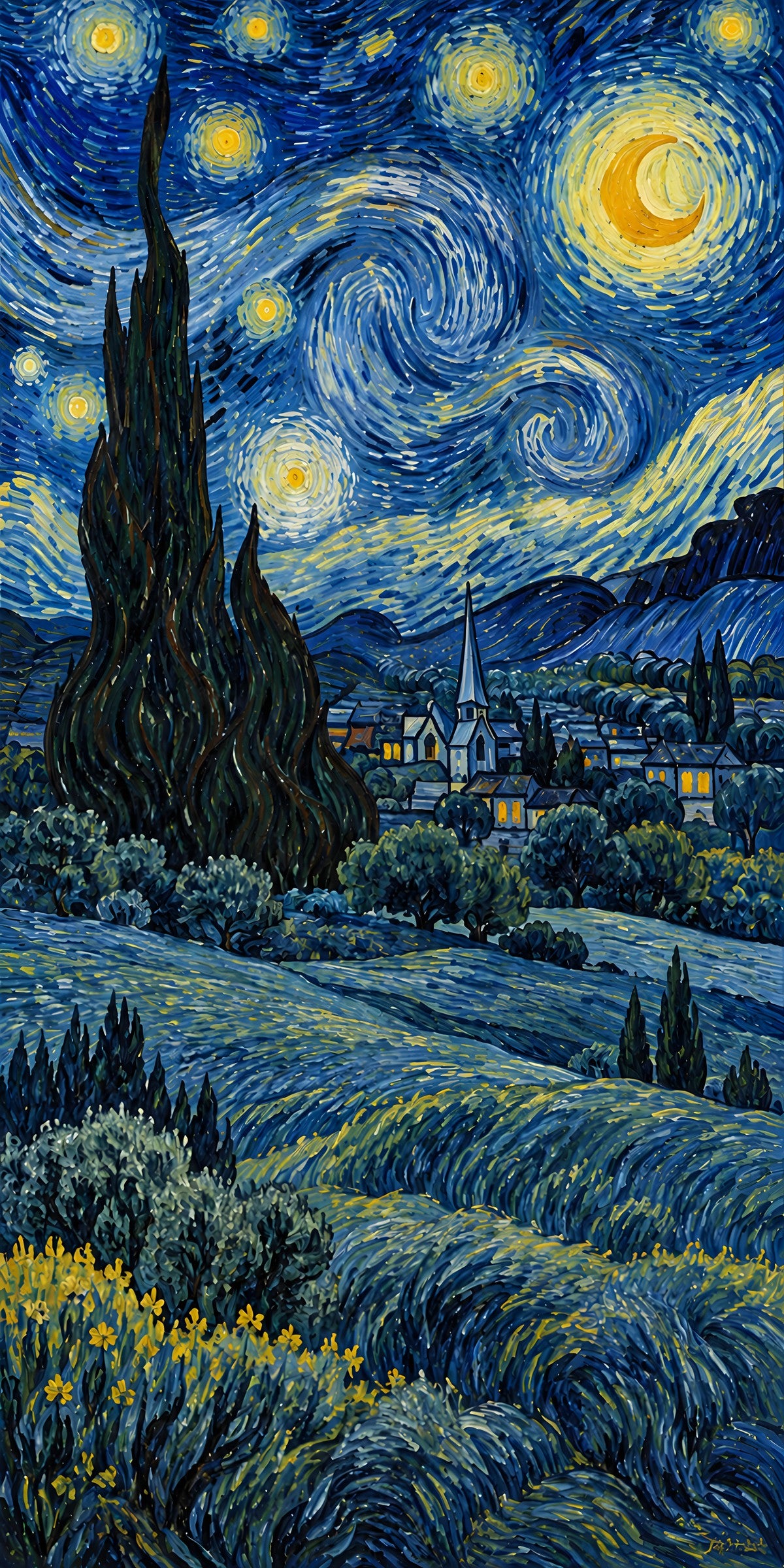 Van Gogh Inspired Starry Night fridge wrap full design