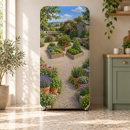 Vegetable Garden Raised Beds fridge wrap on a retro refrigerator