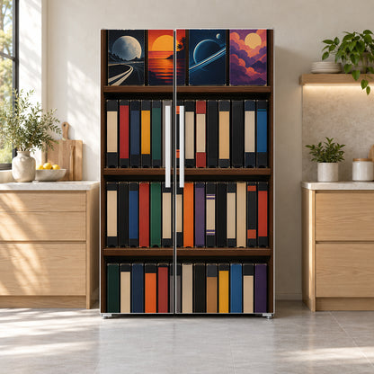 VHS Tape Shelf fridge wrap on a side-by-side refrigerator