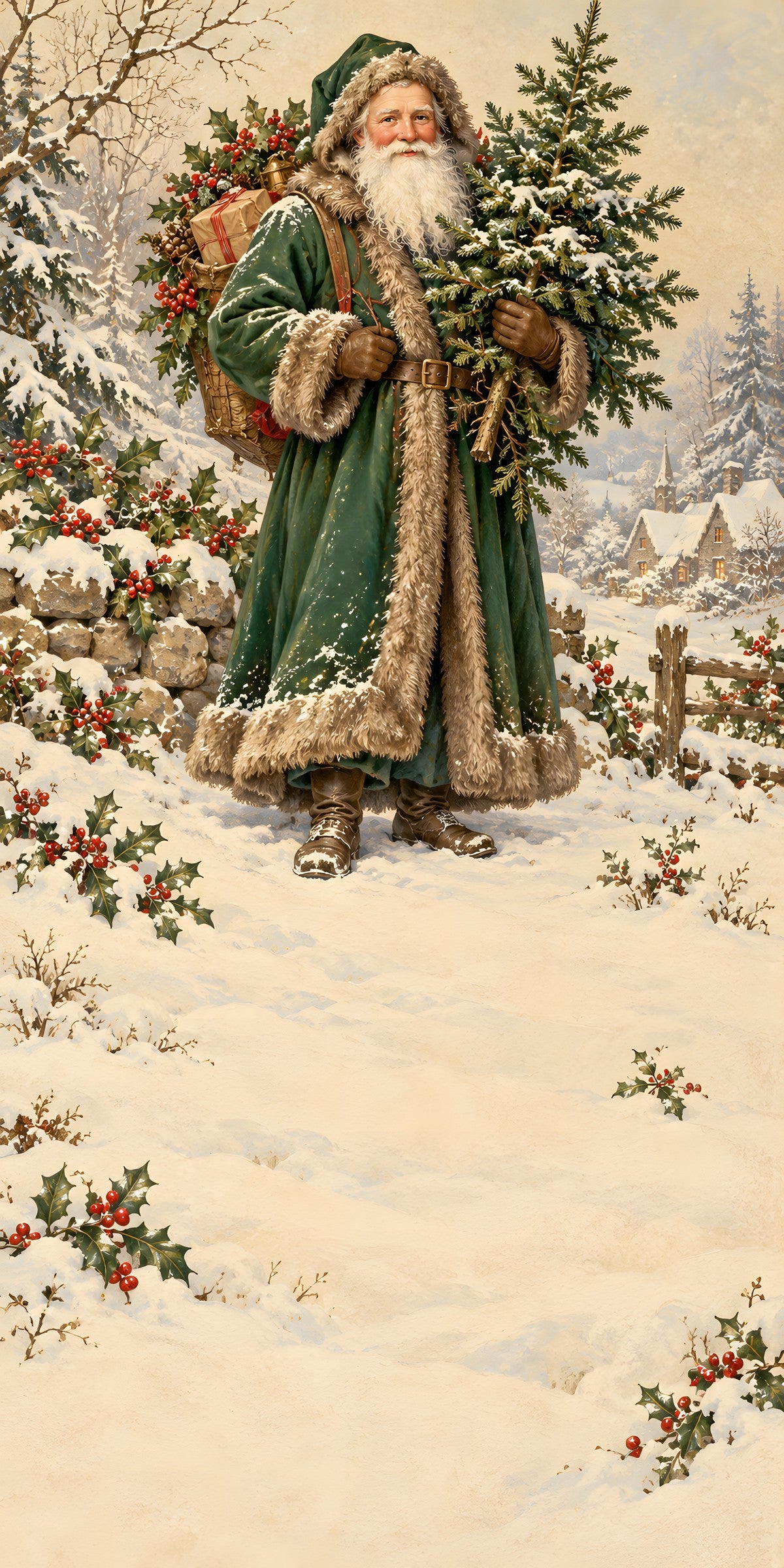 Victorian Father Christmas fridge wrap full design