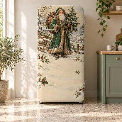 Victorian Father Christmas fridge wrap on a retro refrigerator