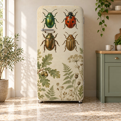Vintage Beetles Specimen Chart fridge wrap on a retro refrigerator