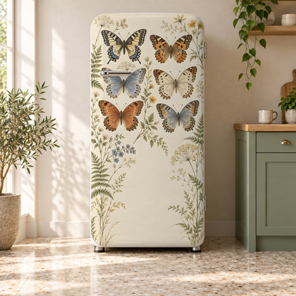Vintage Butterflies fridge wrap on a retro refrigerator