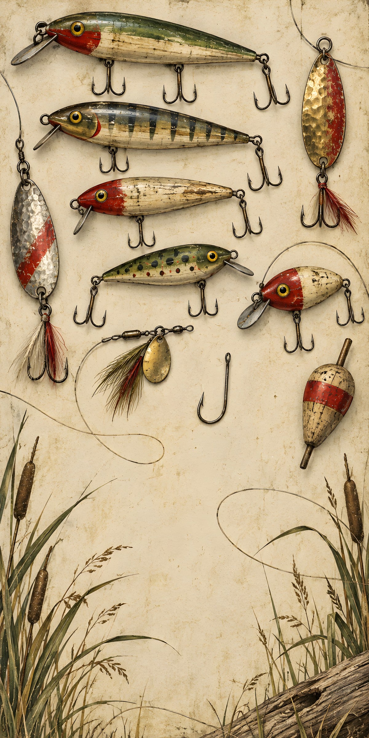 Vintage Fishing Lures fridge wrap full design