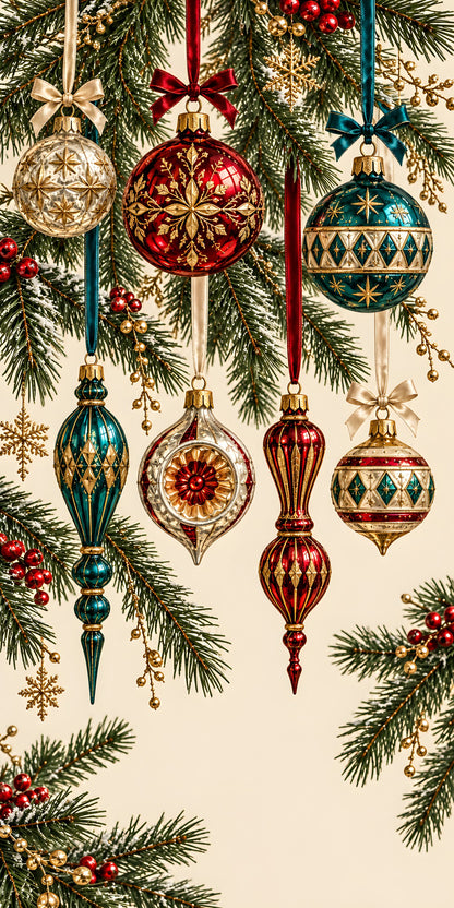 Vintage Glass Ornaments fridge wrap full design