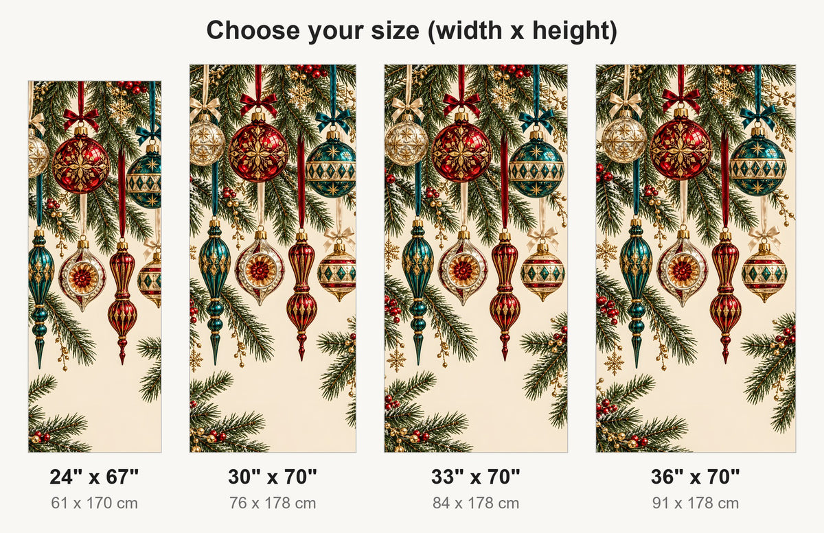 Vintage Glass Ornaments fridge wrap available sizes 24, 30, 33 and 36 inch
