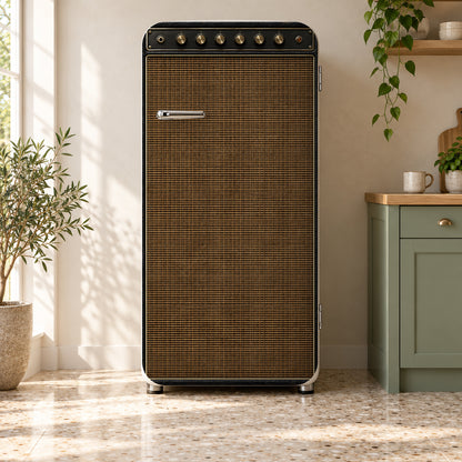 Vintage Guitar Amp fridge wrap on a retro refrigerator