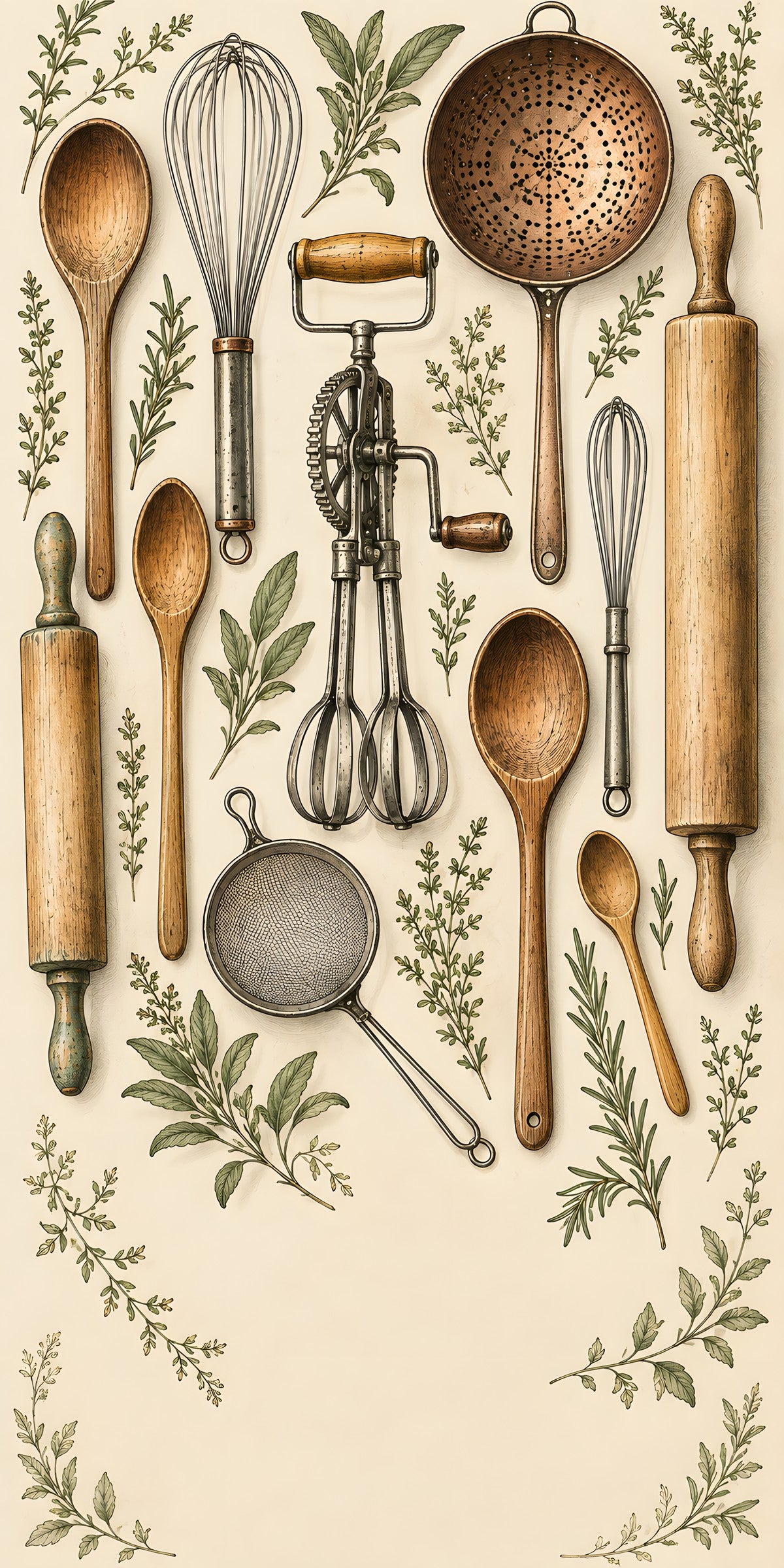 Vintage Kitchen Utensils fridge wrap full design
