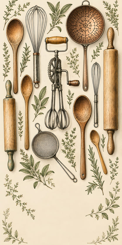 Vintage Kitchen Utensils fridge wrap full design