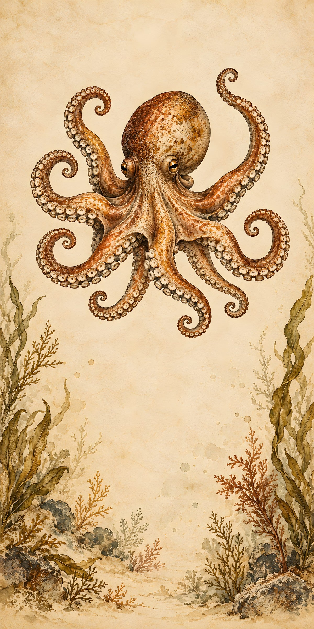 Vintage Octopus Illustration fridge wrap full design