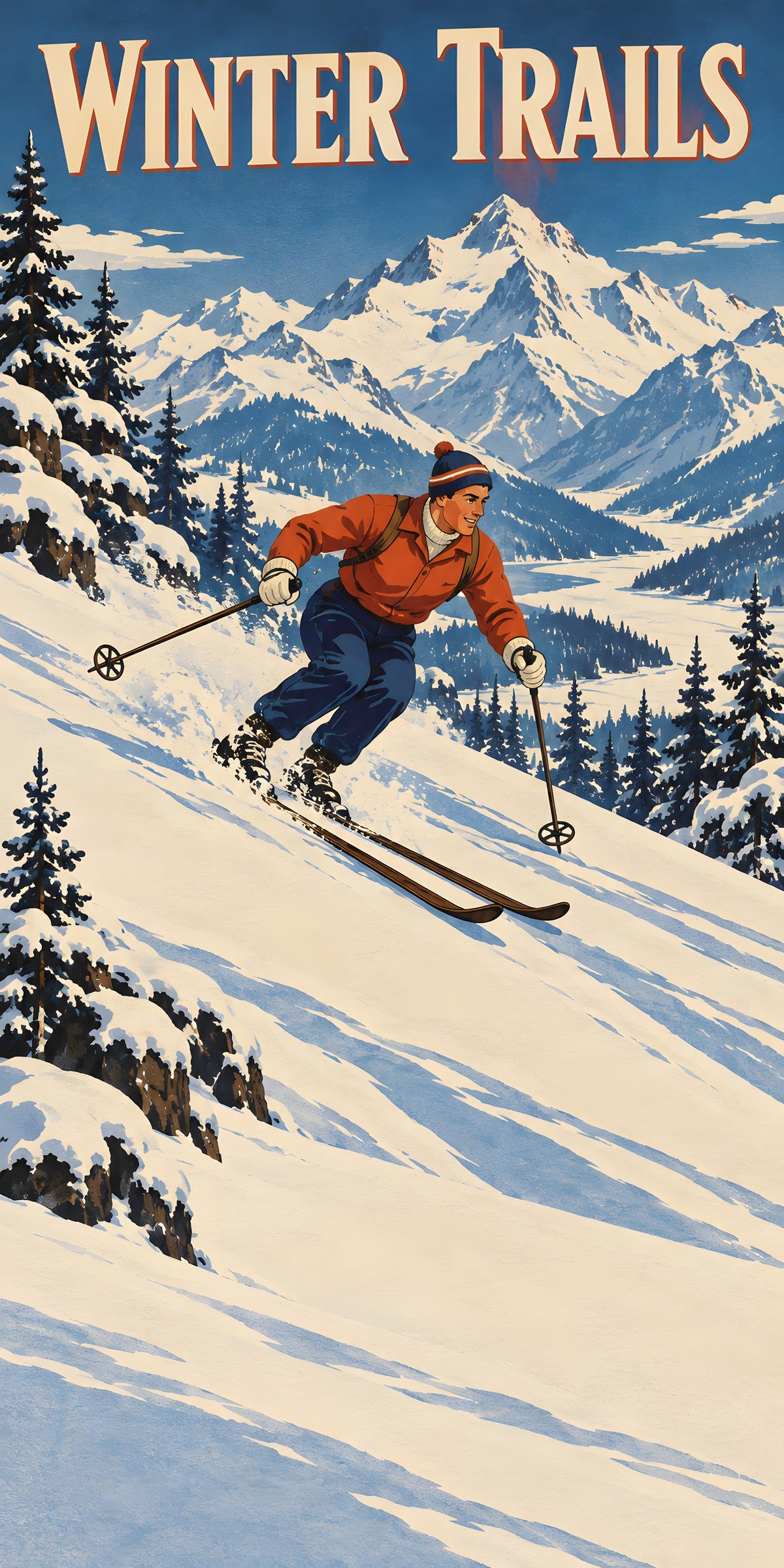Vintage Ski Poster fridge wrap full design