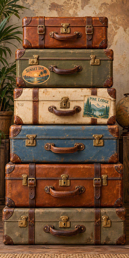 Vintage Suitcase Stack fridge wrap full design