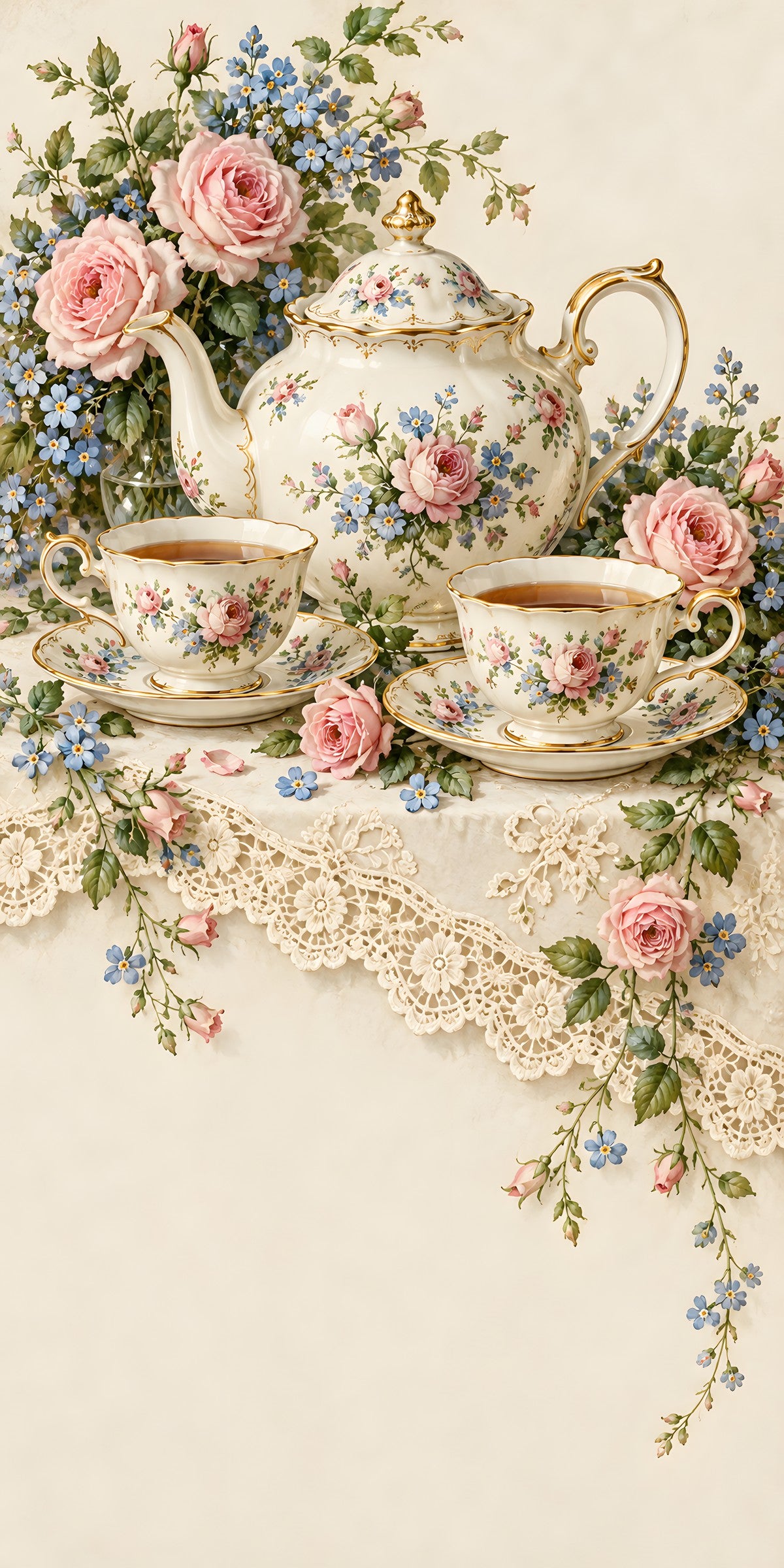 Vintage Teacups & Teapots fridge wrap full design