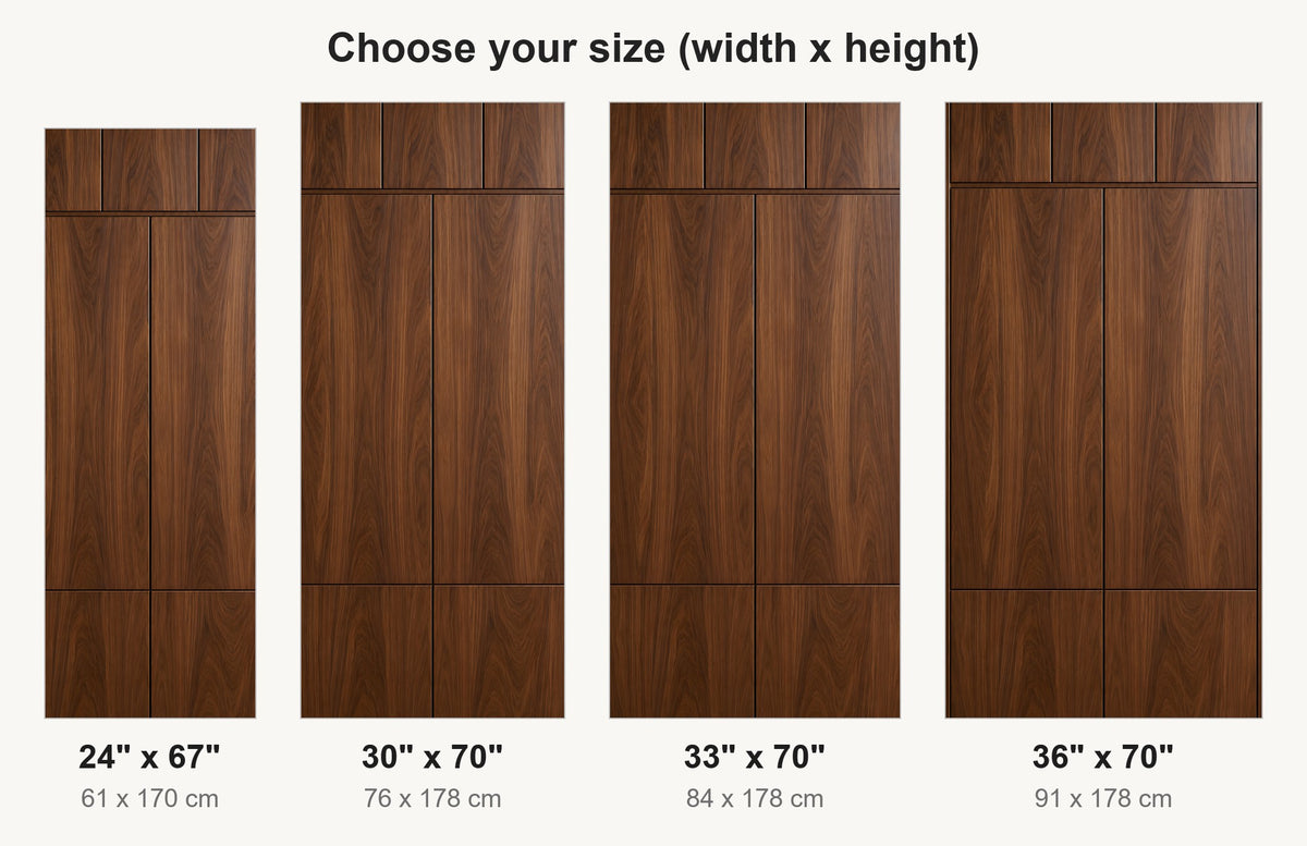 Walnut Cabinet Panel Look fridge wrap available sizes 24, 30, 33 and 36 inch