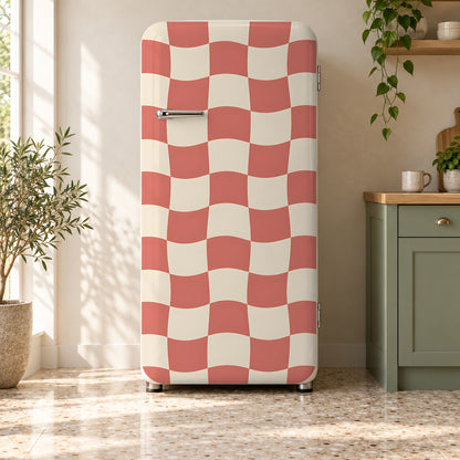 Wavy Checkerboard fridge wrap on a retro refrigerator