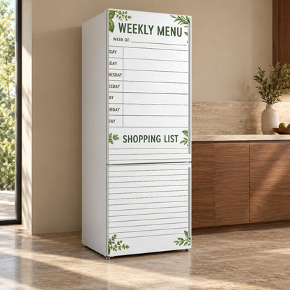 Weekly Menu Planner fridge wrap, refrigerator shown at an angle