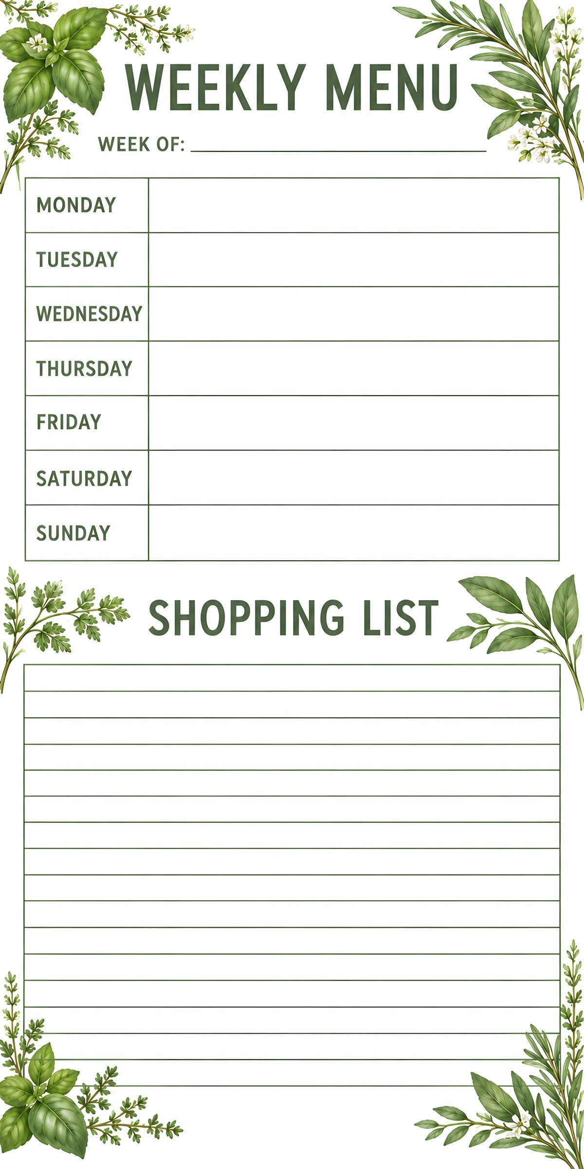 Weekly Menu Planner fridge wrap full design