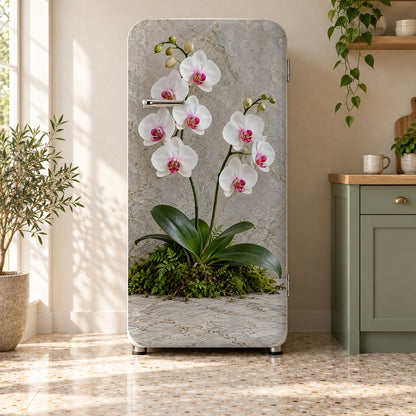 White Orchids fridge wrap on a retro refrigerator